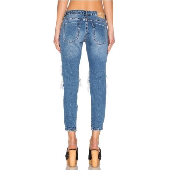 One Teaspoon Freebirds Skinny Jeans Straight leg Distressed Rips Low rise Zip - Picture 16 of 16